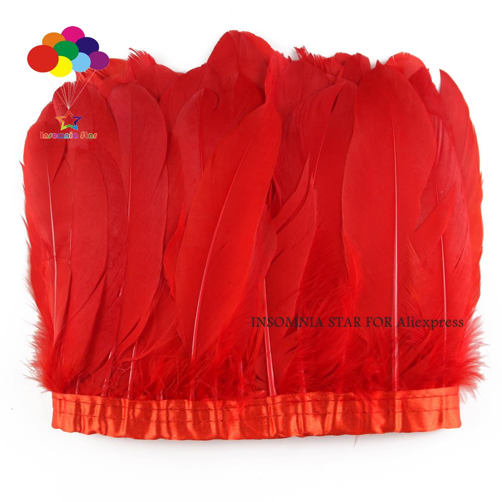 Feather2 Meter/pack Goose Feather Fringe Trim On Satin Header 6"- 8" In /15-20 Cm Width