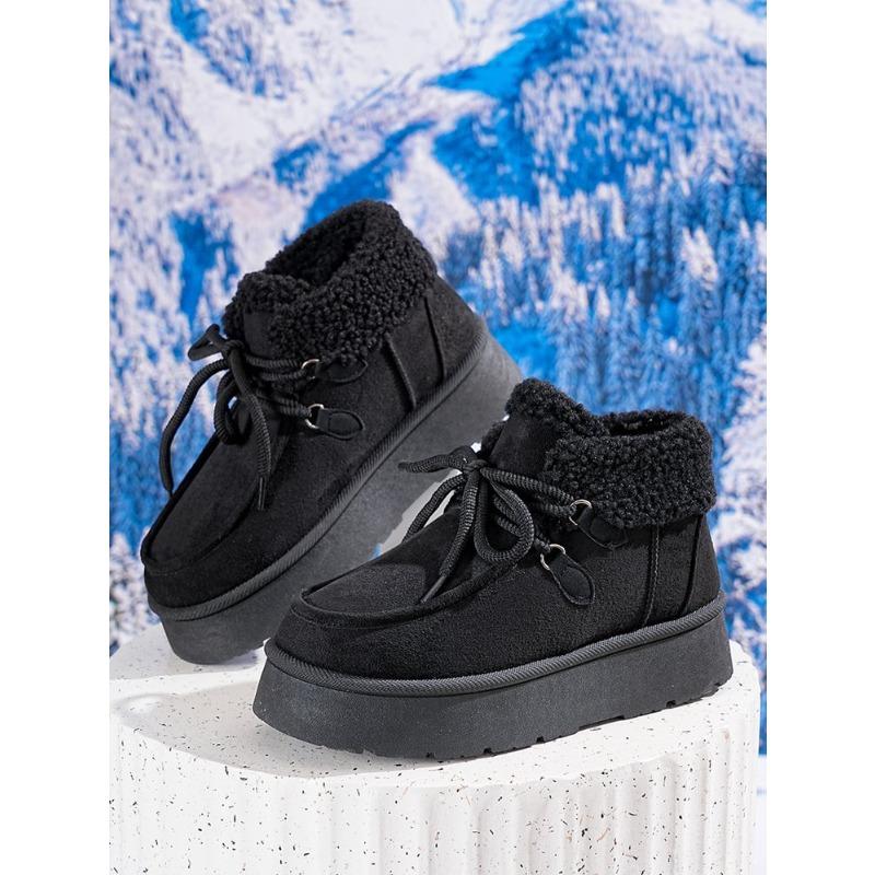 Cross-border popular women's cotton shoes autumn and winter new large-size round head thick-soled velvet straps sewn shoes snow boots women