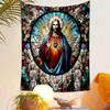 "Jesus Sacred Heart Stained Glass Design" Patterned Tapestry Home Decor, Suitable for Bedroom and Living Room, Gift