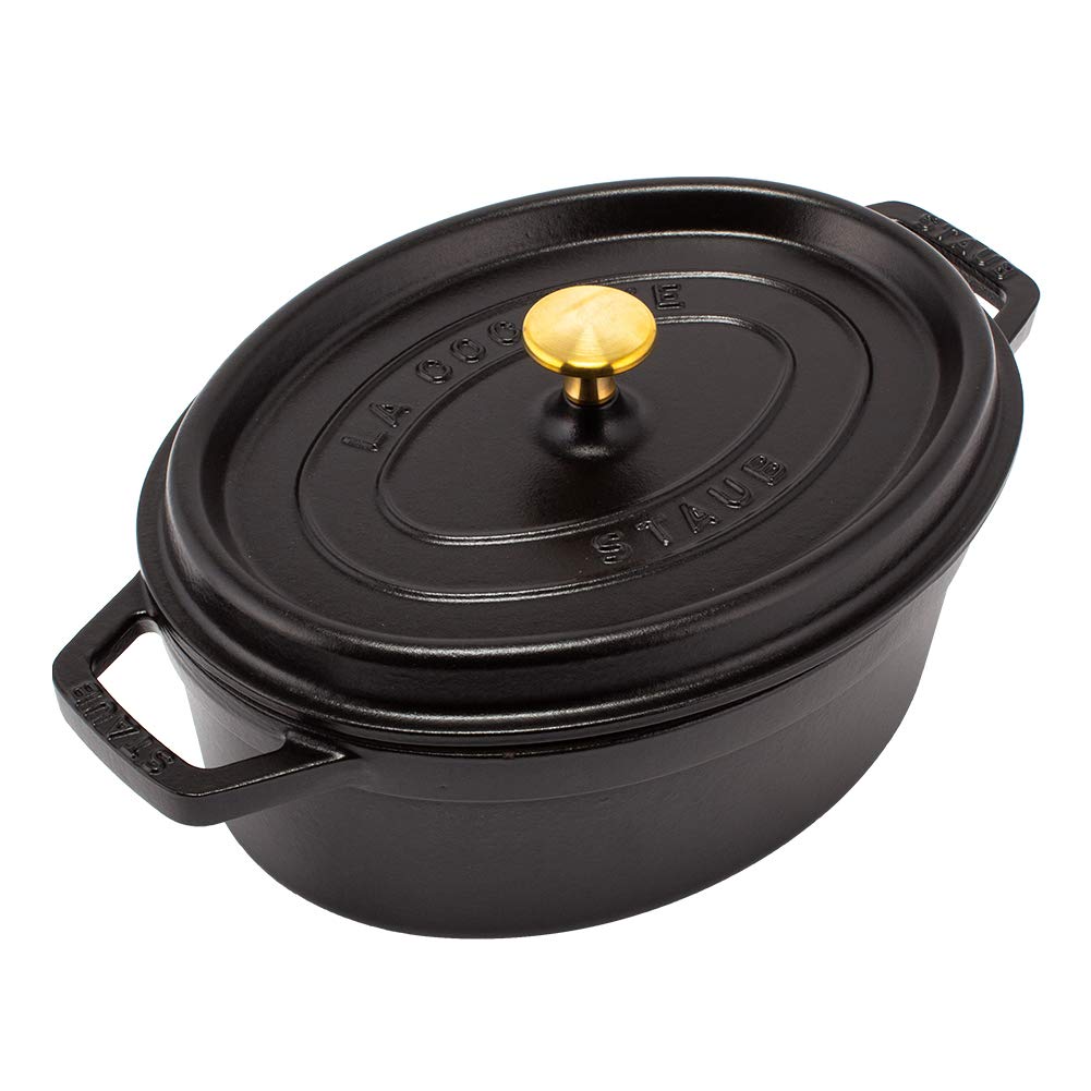 Staub Pico Cocotte Black a stylish enamel pot with Also a stylish and kitchen Oval, 27cm, (1102725), handles. available pot, pan, utensils.