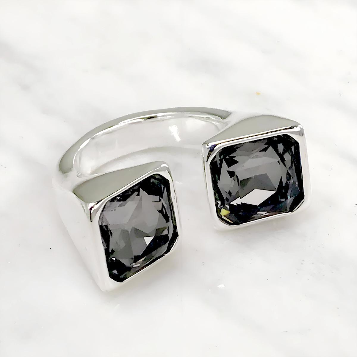 UNOde50 2025 Creative Retro Square Crystal Open Ring for Women - Exquisite European & American Design Size 6
