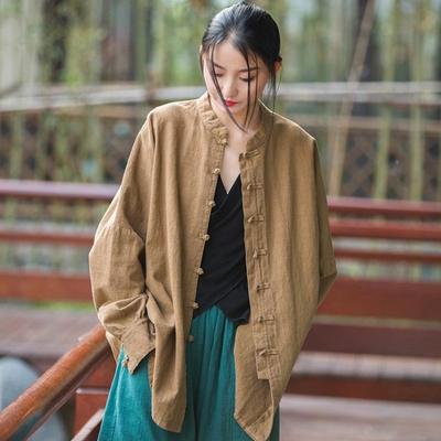 Spring and Summer Cotton and Linen Women's Ramie Improved Zen Tea Service Cardigan