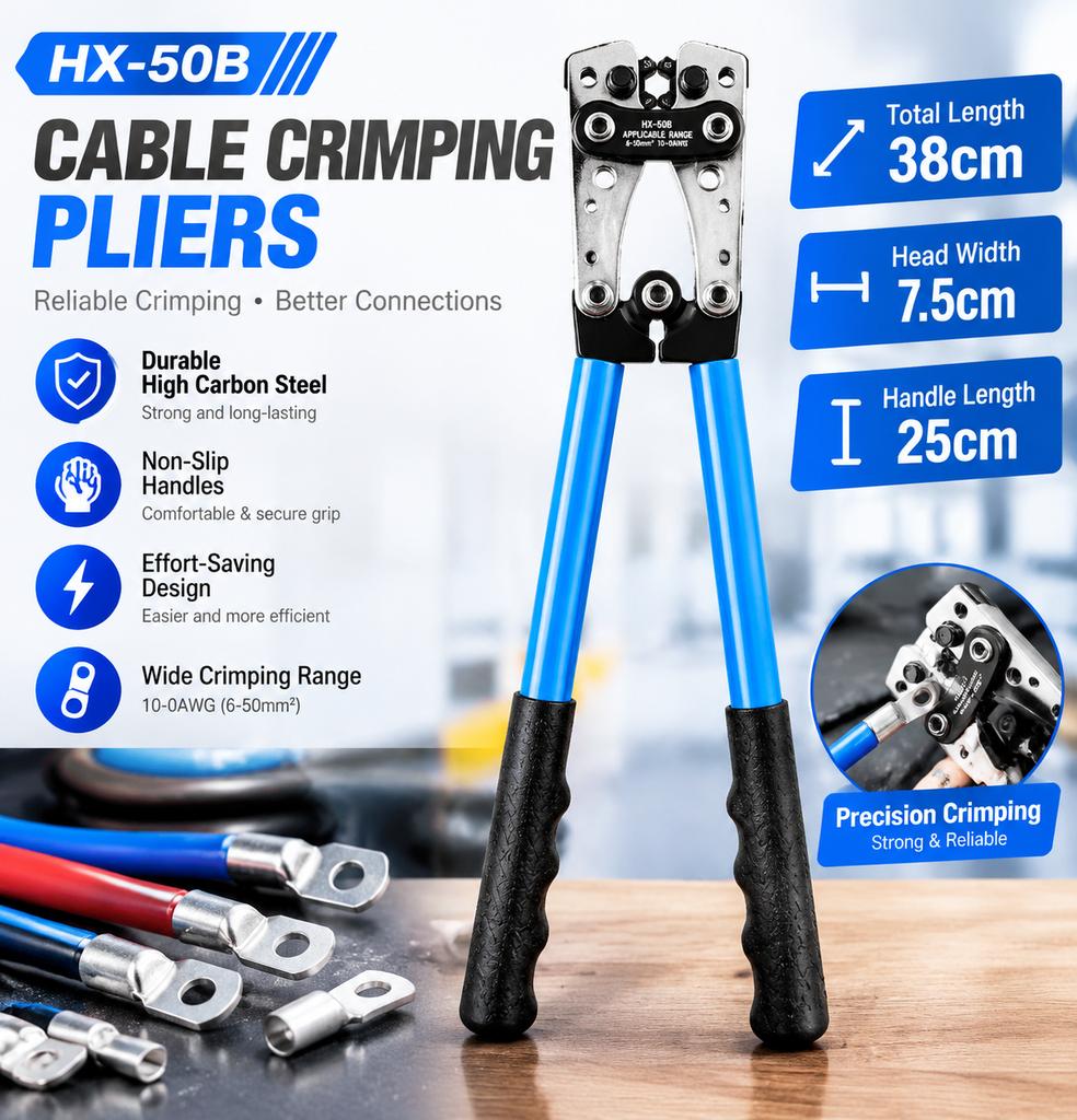 HX-50B High Carbon Steel Cable Crimping Pliers for 6-50mm^2 Terminals