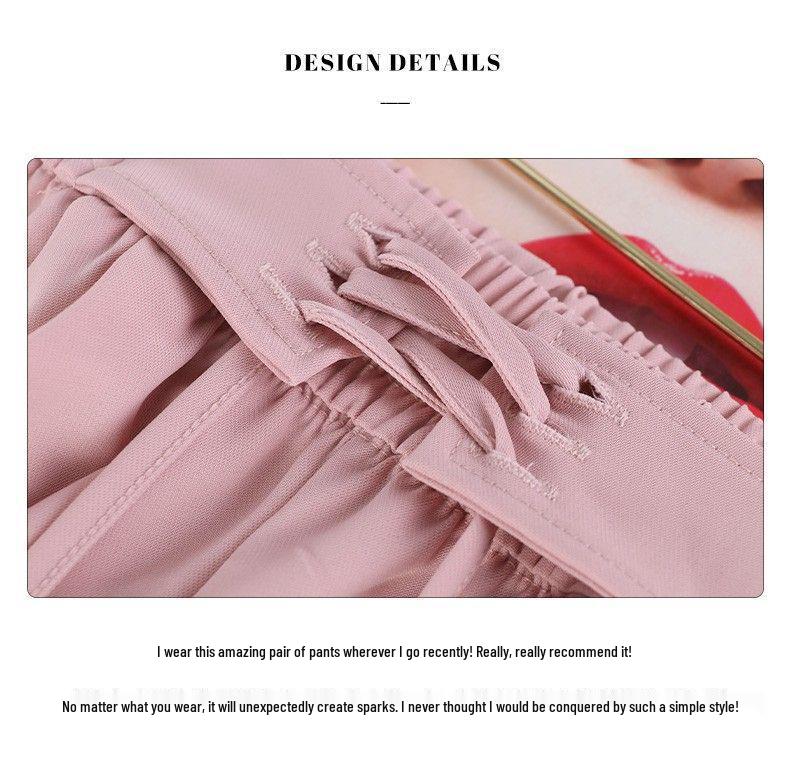 Women's Pink Ice Silk Wide-Leg Pants: Summer Thin High Waist, Straight-Leg Casual Style for Spring and Autumn