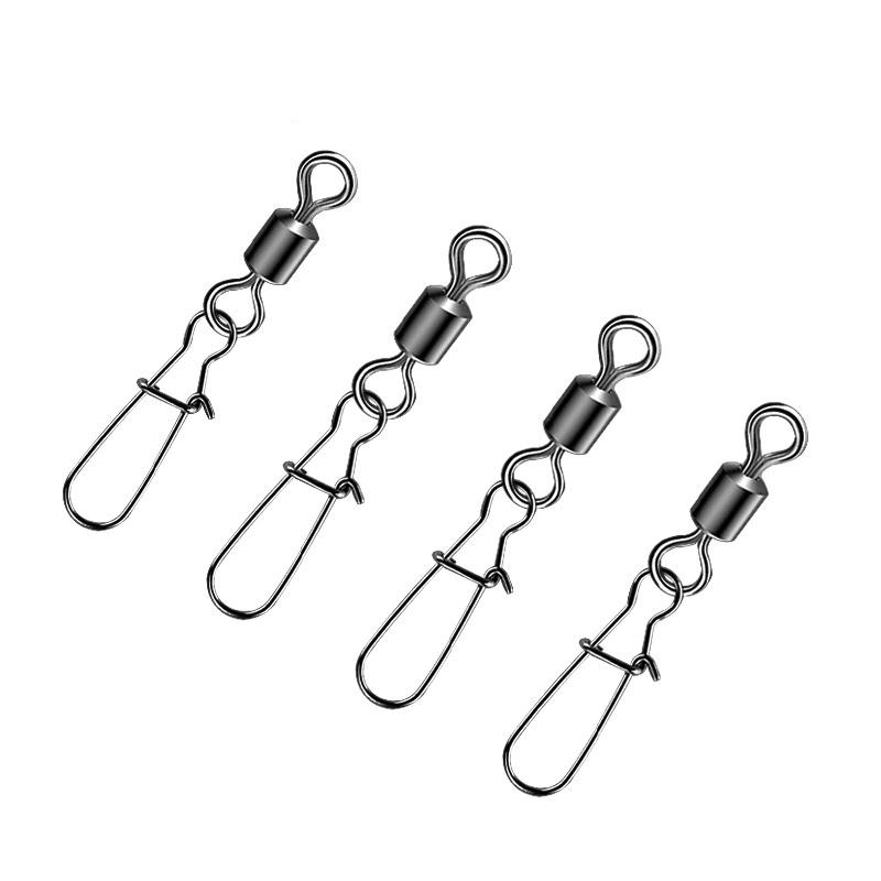 50PCS Fishing Bearing Rolling Swivel Solid Ring Squid Jig Lure Swivels Fishing Connector Snap Accessories Stainless Steel