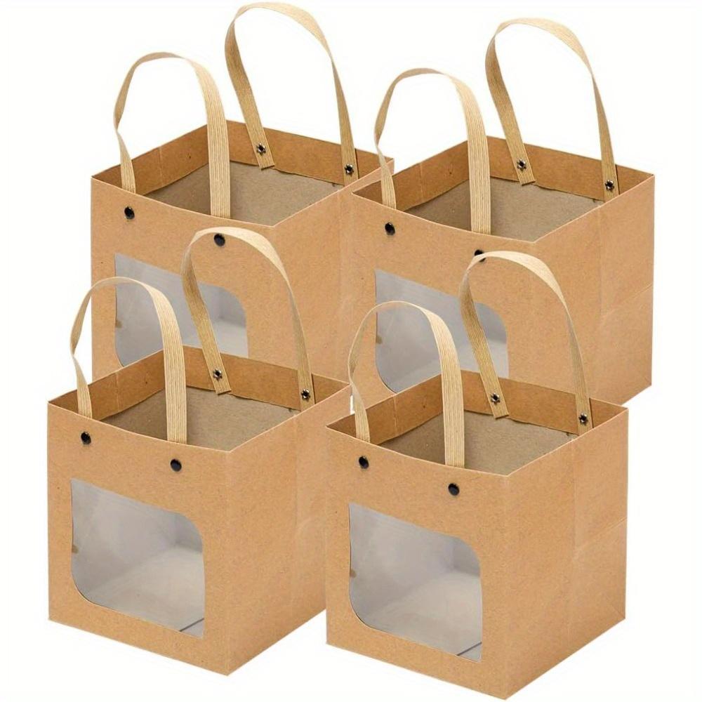 20pcs Gift Bags with Window and Handle Party Favor Bags Kraft Paper Square Bag Treat Bags Gift Wrap Bag Packaging Bags for Birthdays Weddings Parties