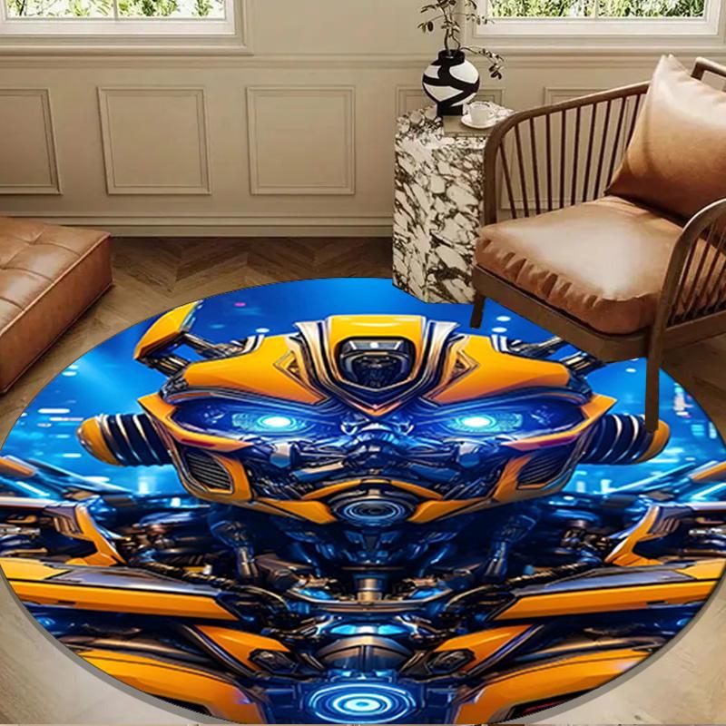 Car Robots Battle Round Rug for Livingroom,Bedroom, Palyroom, Chair Rug, Area Rug, Circle Carpet, Large Size Decor Fan Christmas Gift