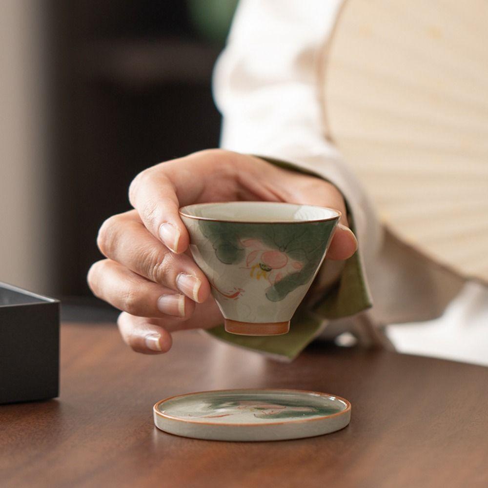 Hand-painted Kung Fu Tea Cup Lotus Graphic Tea Tasting Cups Ge Kiln Ceramic Tea Cup  Household