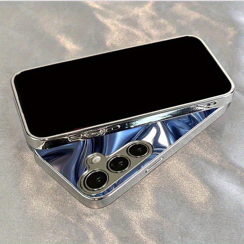 Blue Silver Swirl Electroplated Tempered Glass Phone Case Suitable for Samsung Galaxy S26 S25 S24 S23 S22 S21 and Other Models