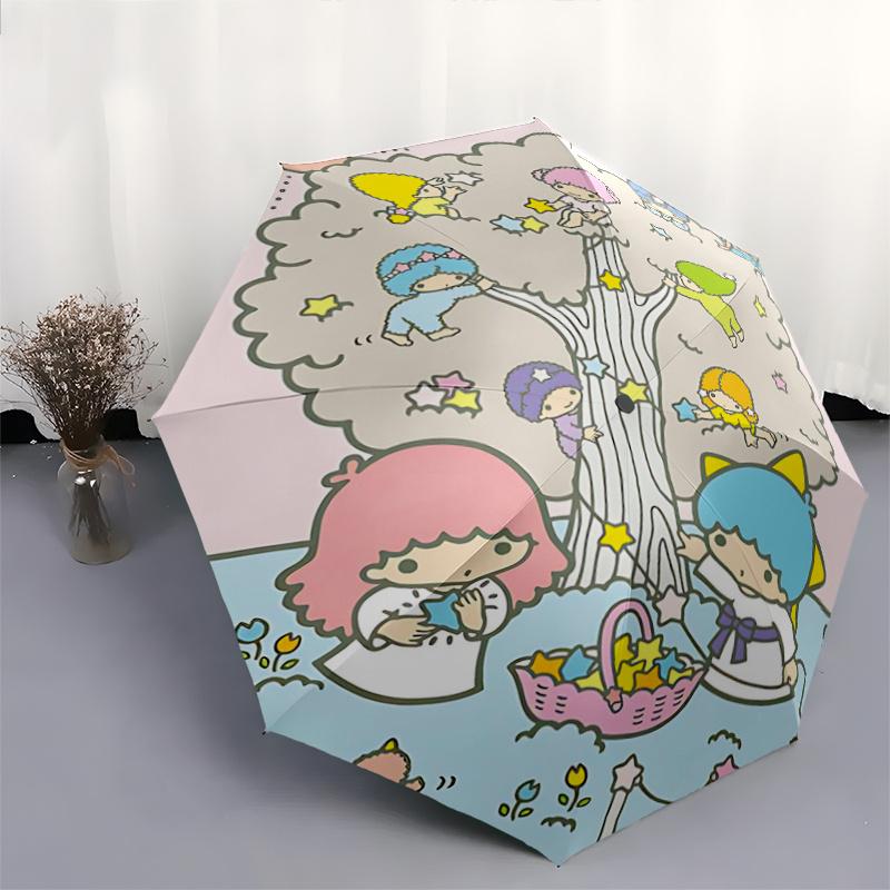 1pc Little Twin Stars 40th Anniversary Automatic Opening/Closing Umbrella - Portable Three-Fold Design with 8-Bone Iron Frame, Outdoor, Gift for Fans,