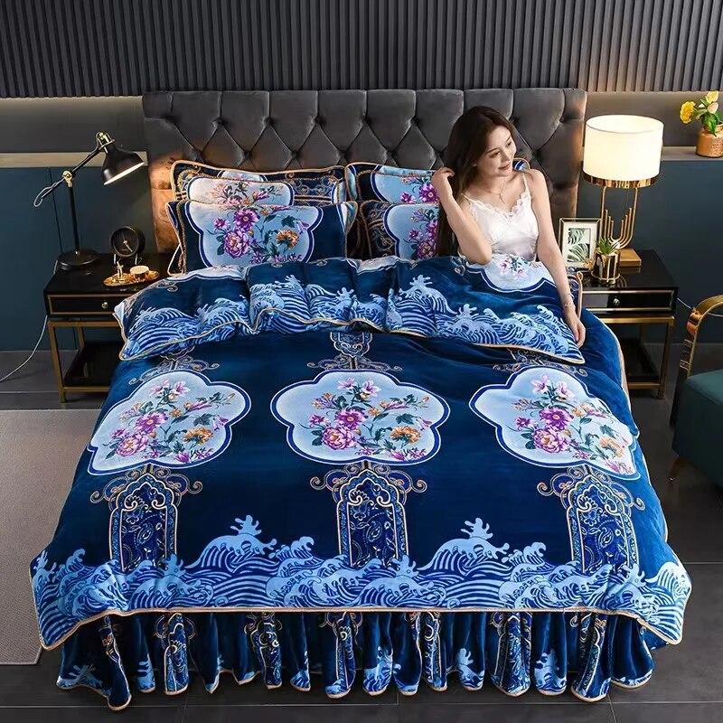 4pcs Bedding Set Fine Velvet Duvet Cover King Queen Size Thicken Quick Warm Coral Fleece Quilt Cover Bed Sheet Pillowcase