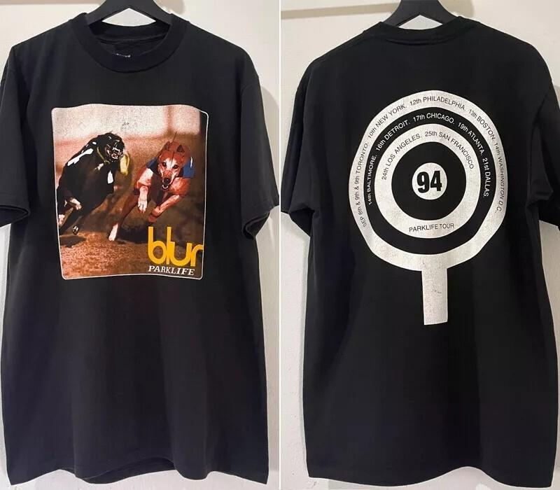 Blur Band Parklife 2 Sided Tour 94 Basic Black Reprint Tshirt Classic Style Unisex T-Shirt XXXL