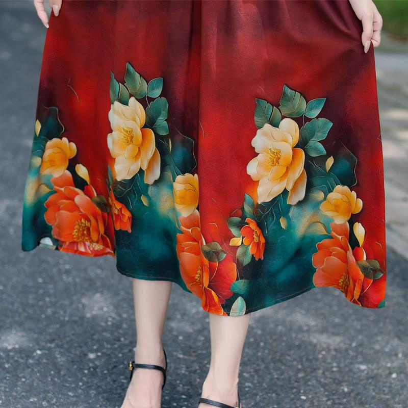 Elegantes Damenkleid Sommer Vintage Kleidung Lässig Kurzarm Lange Kleider