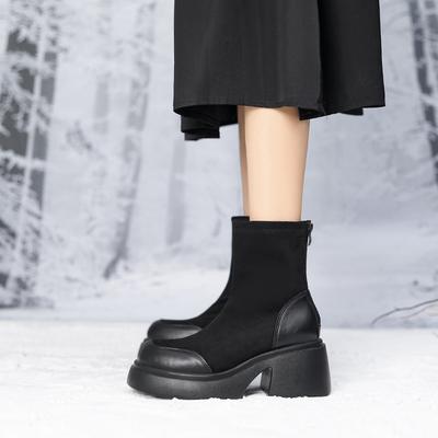 Martin Boots Women's High-heeled Small Autumn New Platform-soled Short Boots Thick-heeled Elastic Boots Heightened Thin Boots