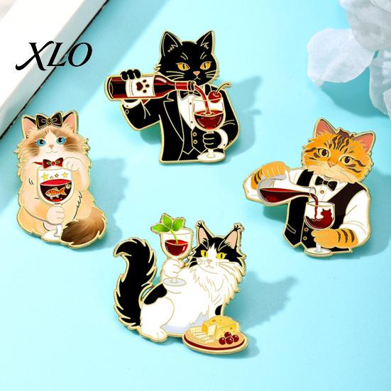 Hat Accessory Cartoon Red Wine Cat Brooch, Enamel Kitten Lapel Decorative Scarf Pin Pin, Jackets Backpacks Clothes for Women Men