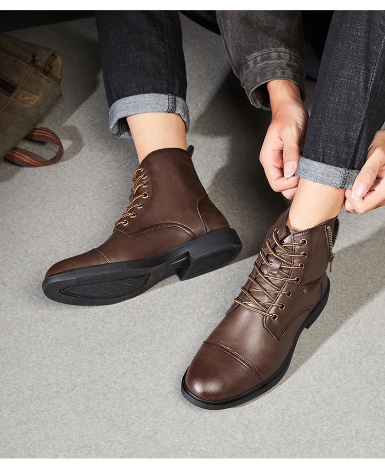 Men's British Style Winter Leather High-Top Boots for Casual Outdoor Workwear