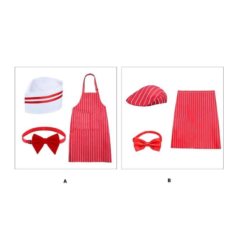 1950s Adult Waiter Costume Kits Waitress Costume Carnivals Hot Dogs Sodas Jerk Costumes with Stripe Apron,Caps Bowtie