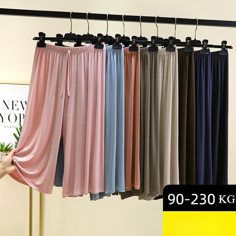 Women's Plus Size 6XL Modal Pant Calf-length Summer Wide Leg Pants Drawstring Short Pants Casual Homewear Pants