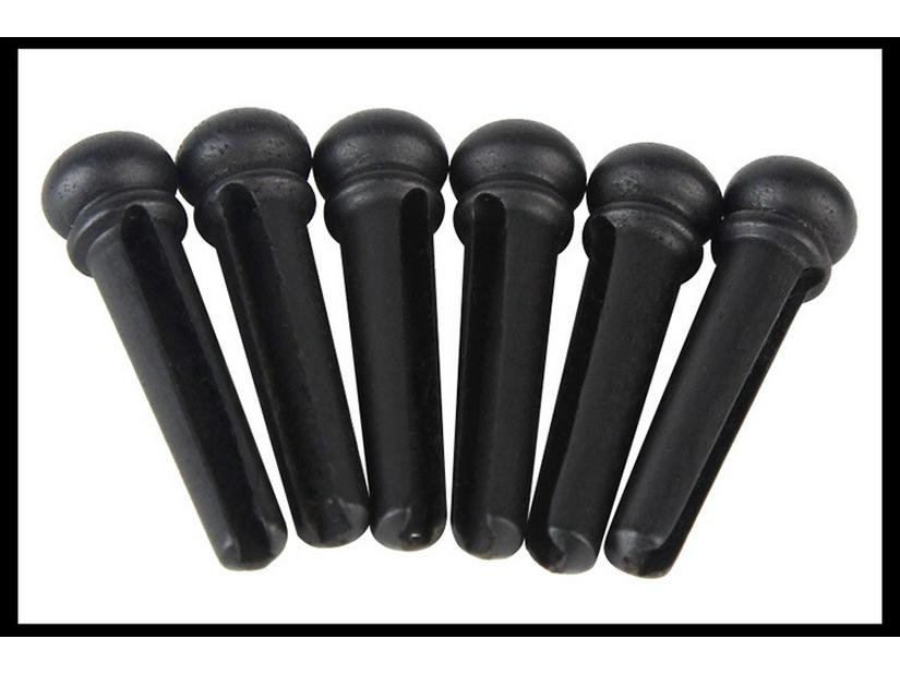 Ebony Acoustic Guitar Bridge Pins, Set of 6, Inlaid with 6.0mm Mother-of-Pearl