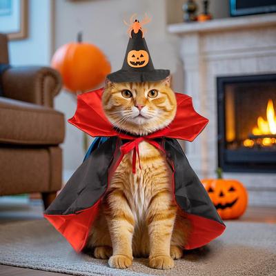 Halloween Haustier Spinnenhut Hexenhut Umhang zweiteiliges Set Katze lustiges Kostüm Vampir Verwandlungskostüm