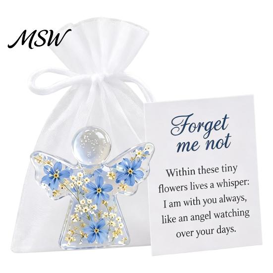Regalo Angelo Custode tascabile, Ricordo Fiore Secco Non Ti Scordar Di Me, Mini Statuetta Tascabile in Acrilico Abbraccio, Ornamento Floreale Fatto a Mano, Conforto Memoriale