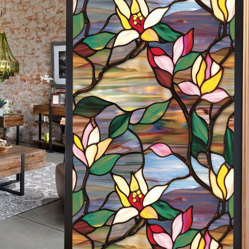 3D Laser Recyclable Window Privacy Film No-glue Window Film Decorative Protection Static Cling Stained Glass Home Sticker