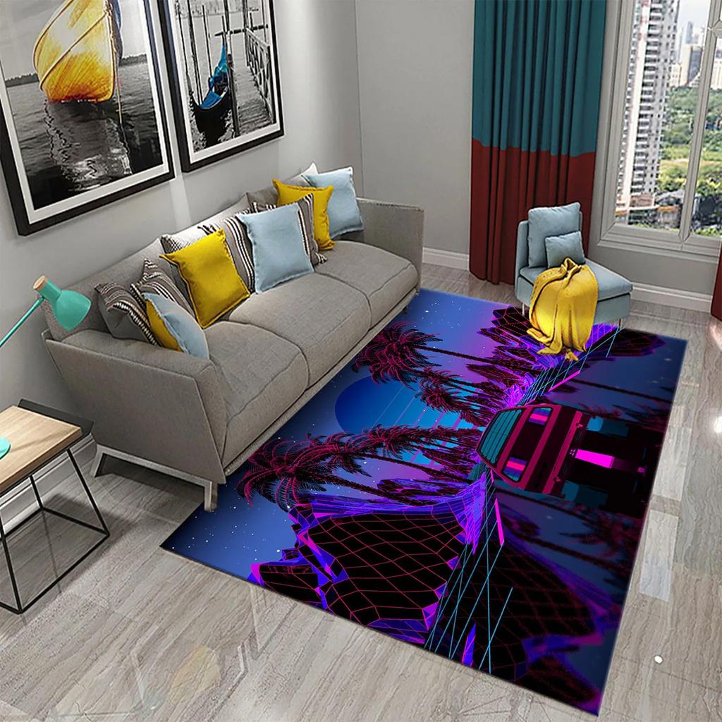 3D Colorful Neon Wave Carpet Rug for Living Room Kids Bedroom Decor Kids Play Crawling Floor Mat Bathroom Kitchen Non-slip Rugs