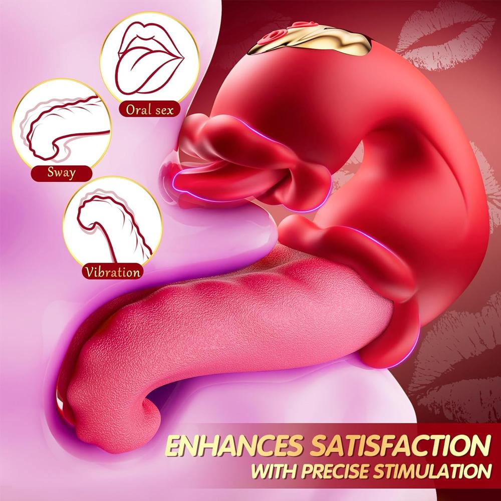 4 In 1 Adult Sex Toys Tongue Push Rose Vibrator Dildo with 10 Clitoral Licking and 10 Vibration Modes Sucking Clitoral Stimulator Female Couples Play