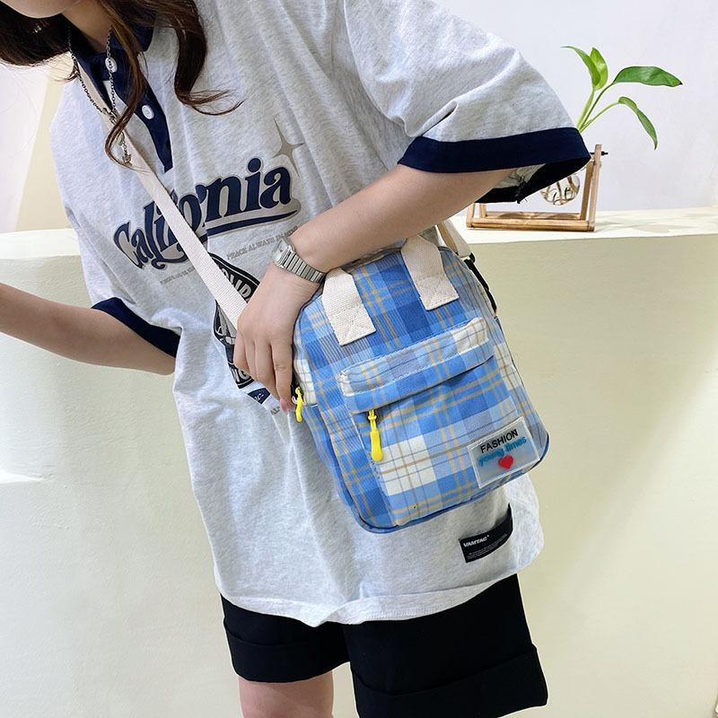 Fried Street Women's Bag Small Square Bag New Handbag Literary Plaid Sweet Shoulder Crossbody Bag