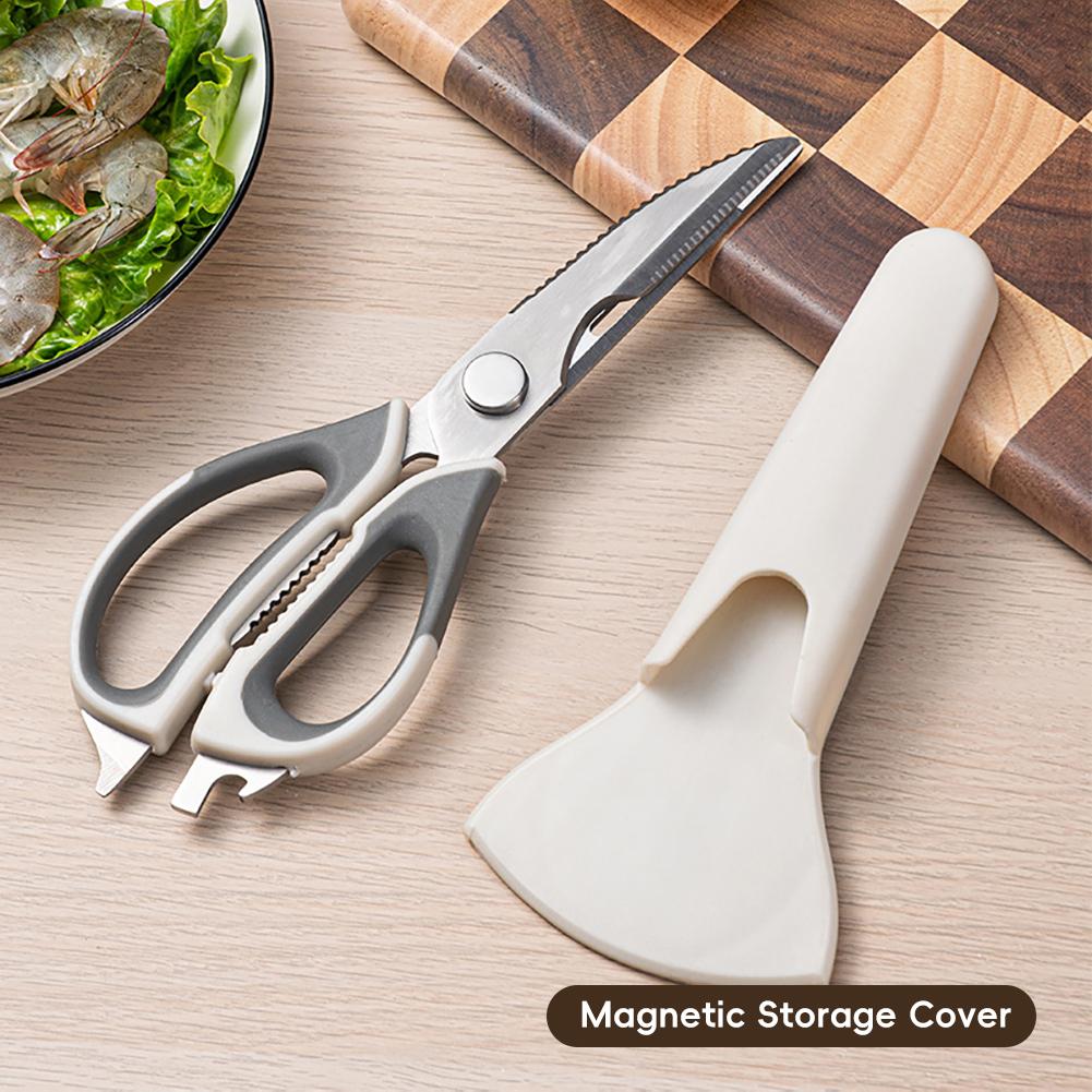 High-Quality 6-in-1 Powerful Kitchen Scissors Detachable Multi-functional Magnetic Storage Pouch Fish Scale Plane Peeler Crack Walnut Corkscrew