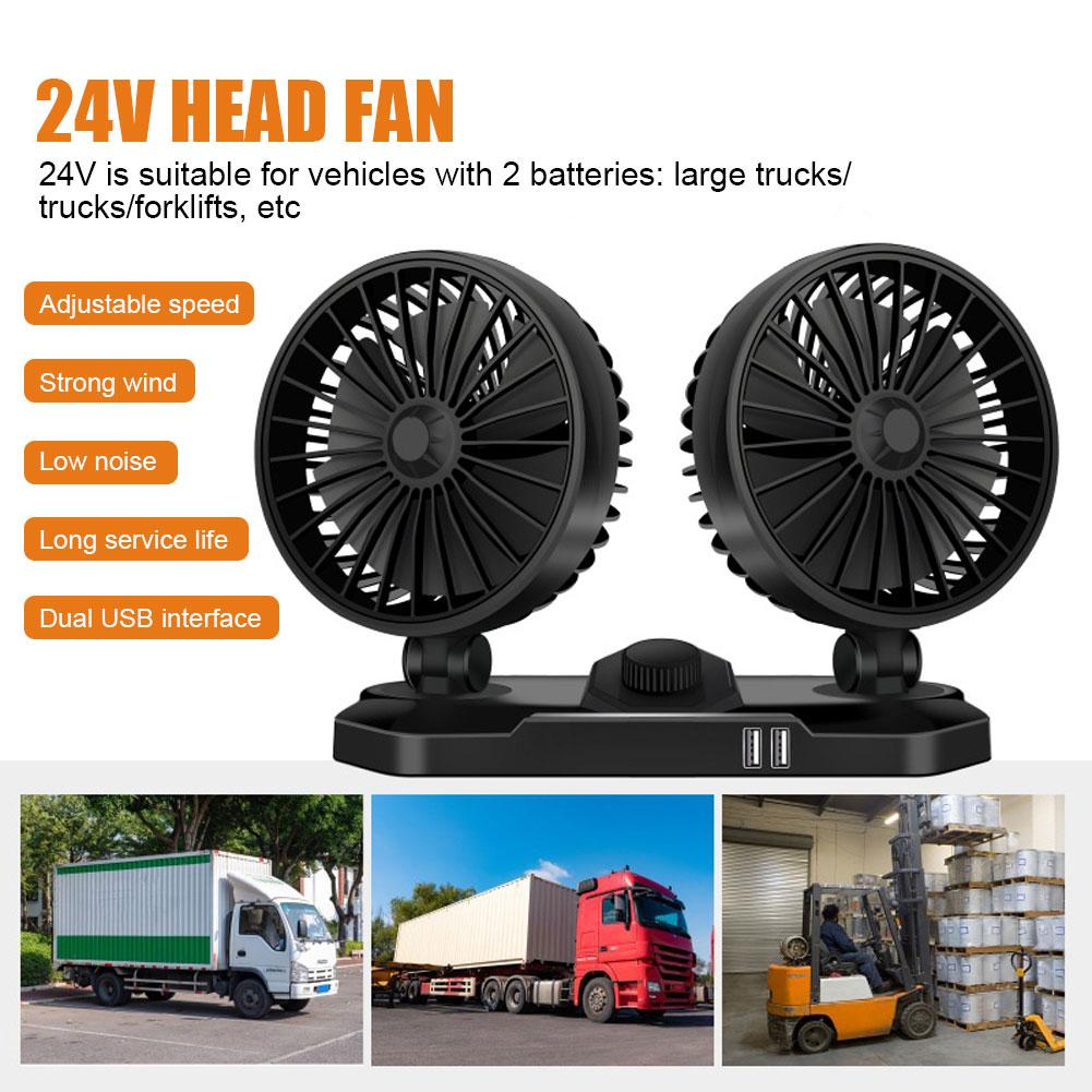 Ventilator auto, 360°, reglabil, cu 3 capete, ventilator electric auto, ventilator USB/12V/24V, 2 viteze, ventilator silențios pentru mașină, birou, birou și mașină