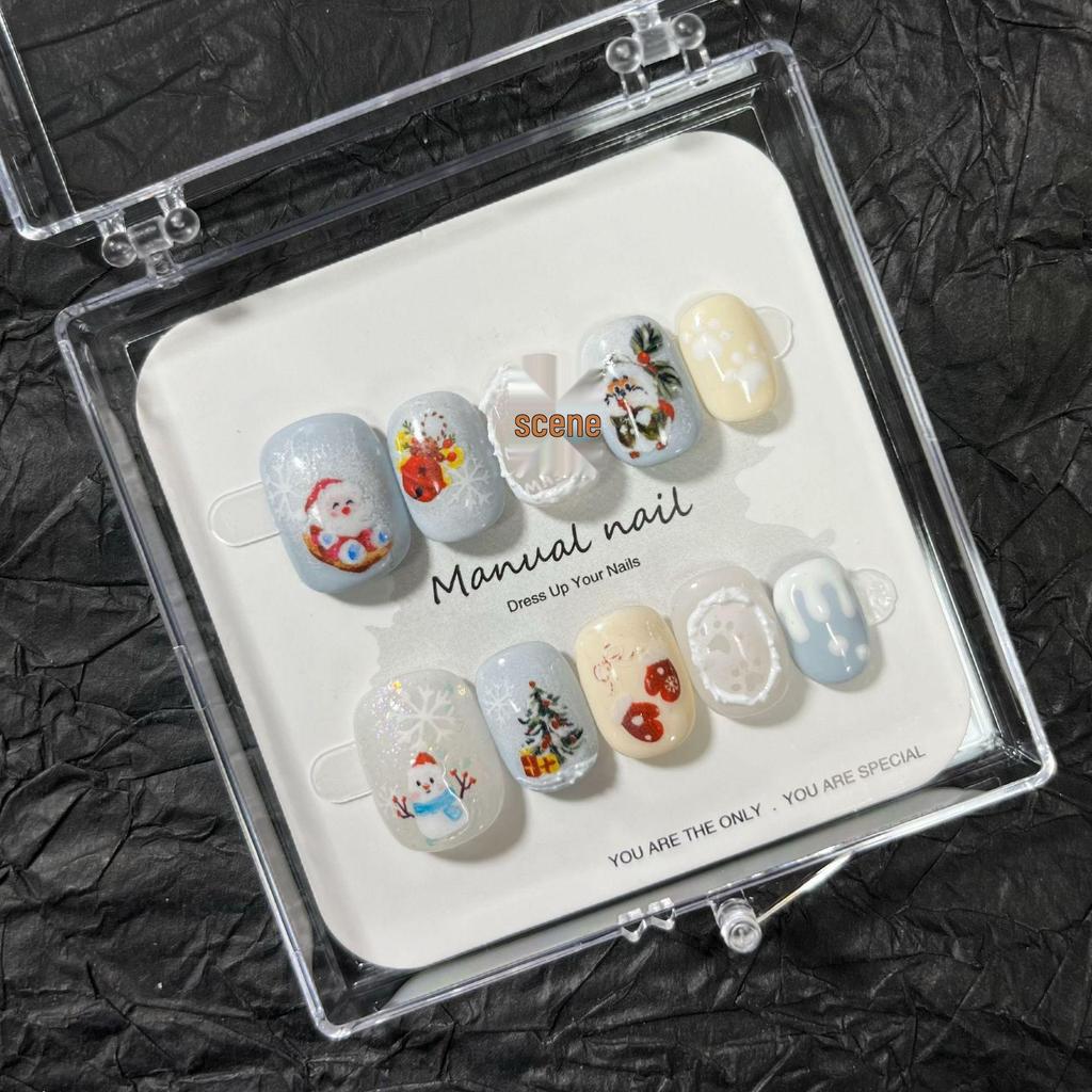 Christmas Collection: Cute Cartoon Girl Wearable Nail Stickers, Handmade & Removable