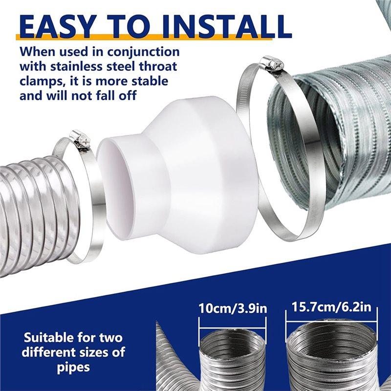 A34R Air Duct Reducer Adapter 6 To 4 Inch(2 Set), Duct Reducer Increaser With Hose Clamp HAVC Pipe Connector