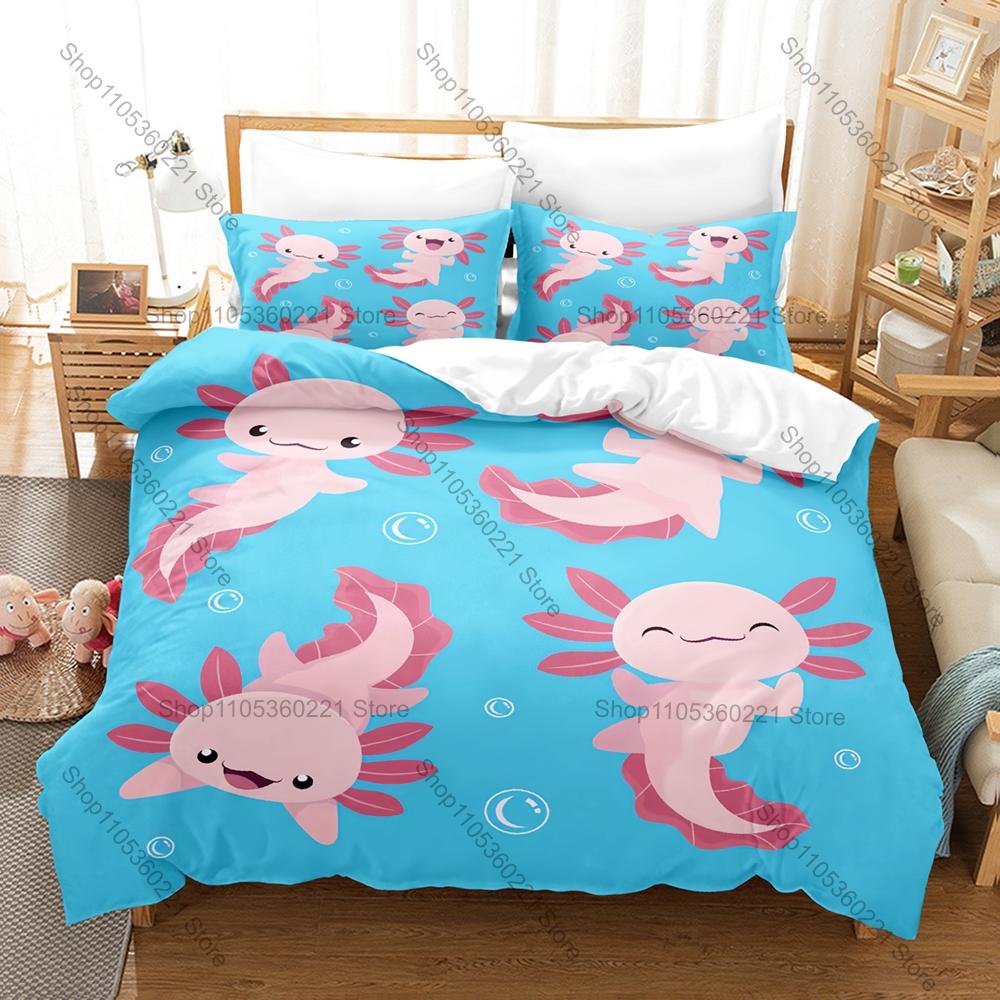 Adorable Axolotl Pattern 3 Piece Bedding Set Soft Washable Duvet Cover for Kids Dorm Room Bedroom Home Textile New bed set