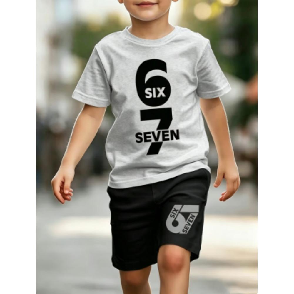 Personalized Funny 67 Number Printed Men's T-shirt and Shorts 2 Piece Set Summer Home Outdoor Casual Outfit for Men's and Women's T-shirt Sports Set