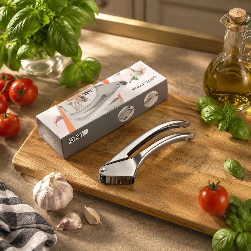 Stainless Steel Garlic Press Crusher Kitchen Tool Garlic Mincer with Ergonomic Handle for Easy Crushing and Mashing Garlic Cloves