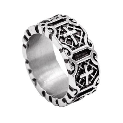 Punk Rock Trendy Men's Cross Titanium Steel Ring European and American Retro Stainless Steel Men's