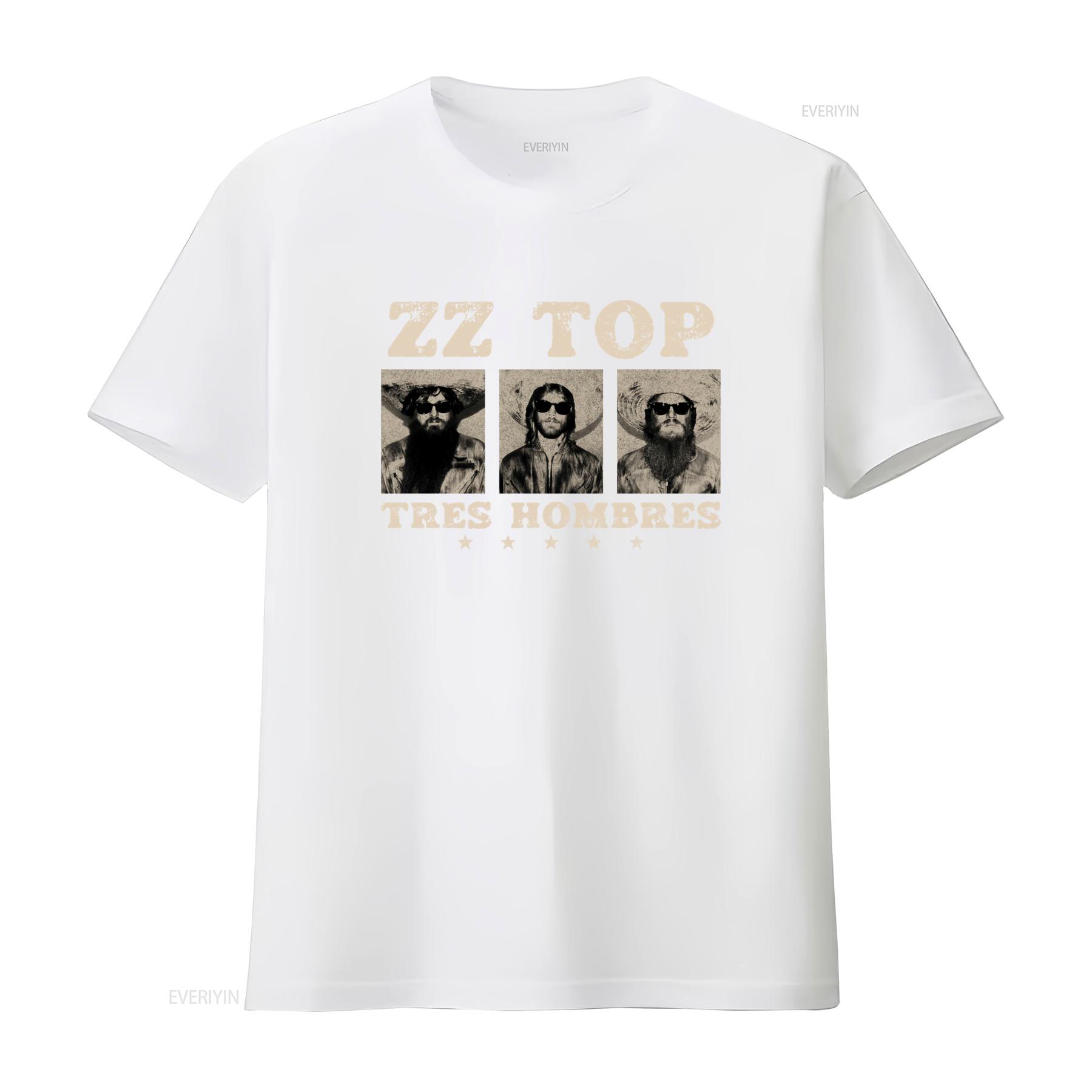 ZheXiong TEE Tres Hombres ZZ Top Retro Rock Blues La Grange Jesus Just Left Chicago T-shirt vintage Gewassen Uitgerekt heren mode Stijlvol L