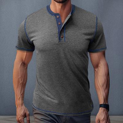Men's Button Collar T-Shirt Color Blocking Short Sleeve Muscle Tee Summer O-Neck Casual Tee Shirt for Gym Sports Street Travel