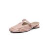 Fashion New Summer Slippers Genuine Leather Slippers for Women Fashion Hollow Out Mules Square Toe Low Heels Cover Toe Slippers Sandals