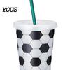 Trinkbecher Fußball Kunststoff mit Strohhalm, Fußballförmiger Kaltgetränke-Becher, Wiederverwendbar Sport 710ml Fassungsvermögen Limo für Spieltag, Fan-Party