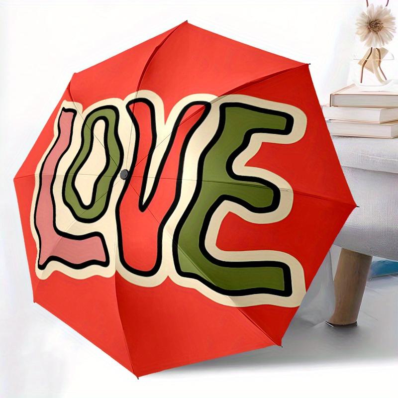 1pc Love, Graphic Folding Umbrella , 8 Ribs Casual Durable Lightweight Portable Travelling Umbrella For Men & Women Yy250728083