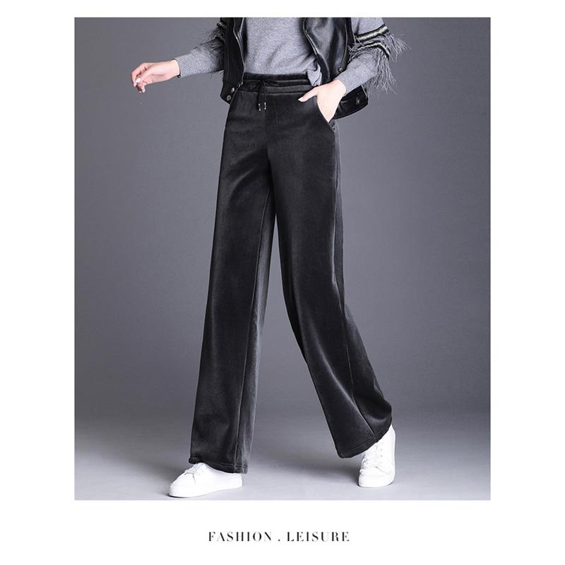 2021 Nové dámské oblečení Černá Vintage Solid Velvet Kalhoty s vysokým pasem dámské Retro volné sametové široké kalhoty
