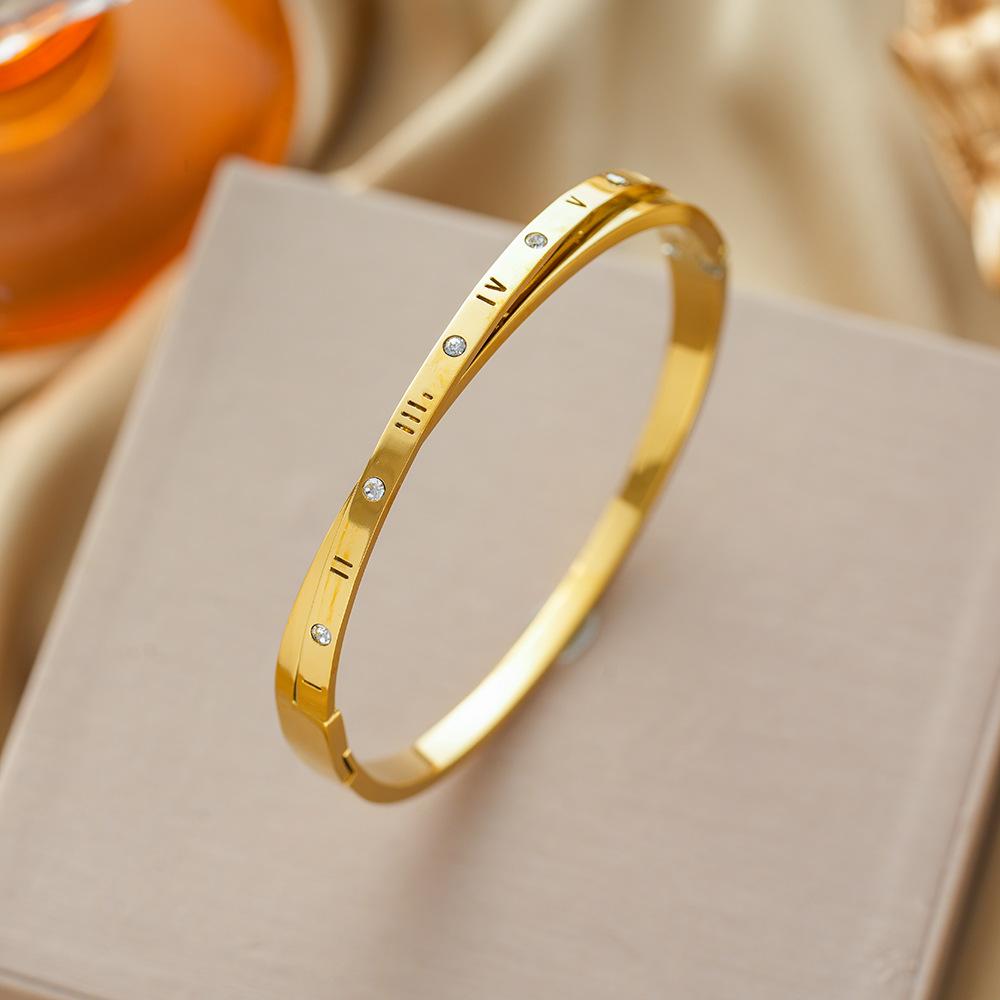 Fashion Titanium Steel Roman Numeral Bracelet For Women With Clasp Personality Ins Jewelry Non Fading