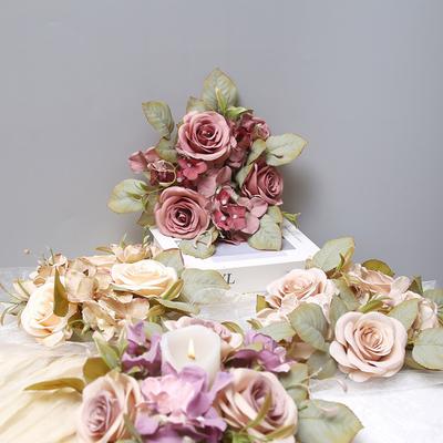 Artificial Rose Wreath Candle Ring Realistic Mini Faux Rose Garland with Plastic Base Candle Wine Decoration Weddings Party Dining Table Centerpiece