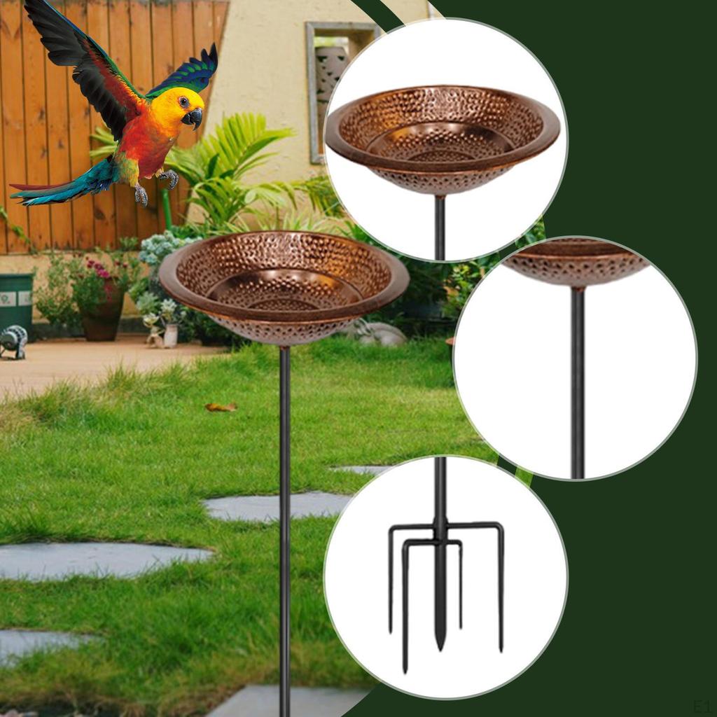 Iron Birdbath Bird Feeder Tray Easy Assembly Decorative Food Water Bowl with Garden Stakes for Park