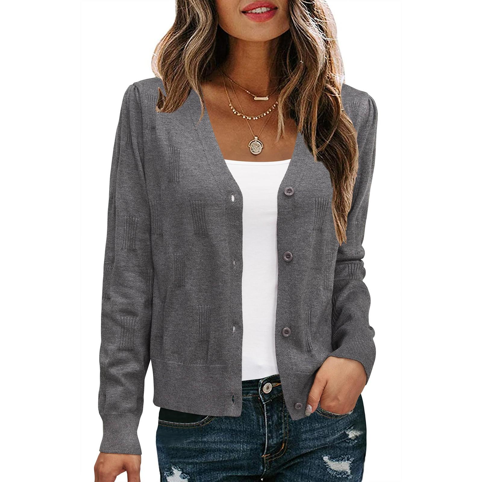 

Женский повседневный модный короткий кардиган, повседневный топ с длинным рукавом, однотонный XS