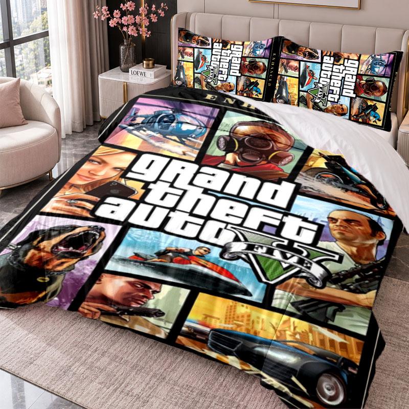 GTA 3Pcs Bedding Set Duvet Cover With Two Pillowcases For Bedroom Home Decoration
