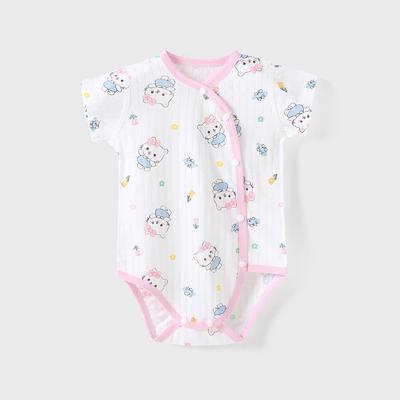 Reiner Baumwoll-Kurzarm-Neugeborenen-Body mit Druckknöpfen im Schritt - Leichter Baby-Strampler für Frühling und Herbst