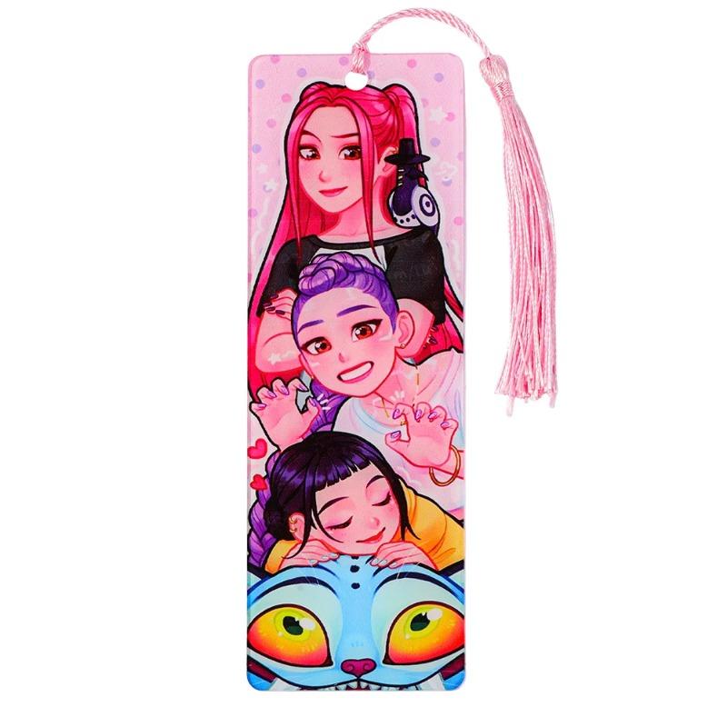 Kpop Demon Hunters Acrylic Bookmarks with Tassels - Colorful Idol & Cartoon Designs, Durable Page Markers for Kpop Fans